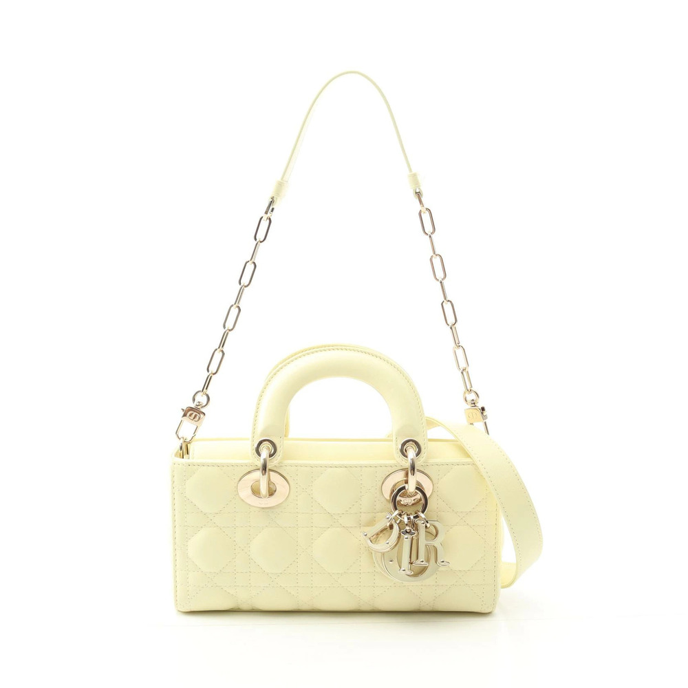 Christian Dior Lady Joy Cannage Handbag Leather Tone Yellow